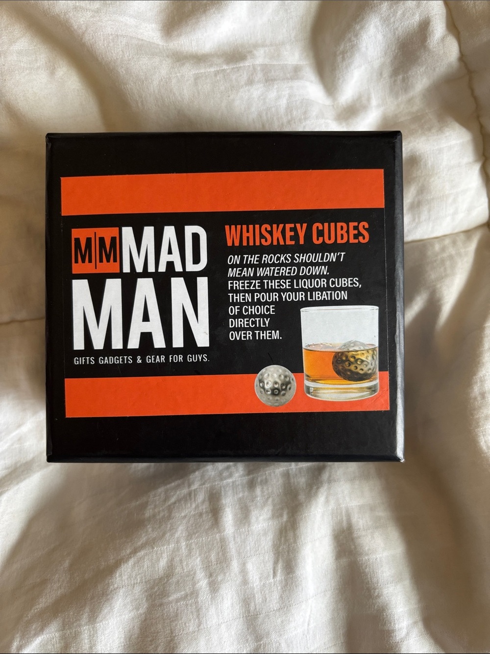 New Golf Ball Whiskey Cubes - Stainless Steel Drink Chillers (Black/Orange Box)